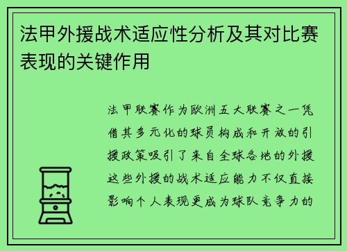 法甲外援战术适应性分析及其对比赛表现的关键作用