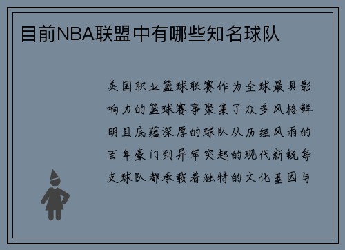 目前NBA联盟中有哪些知名球队