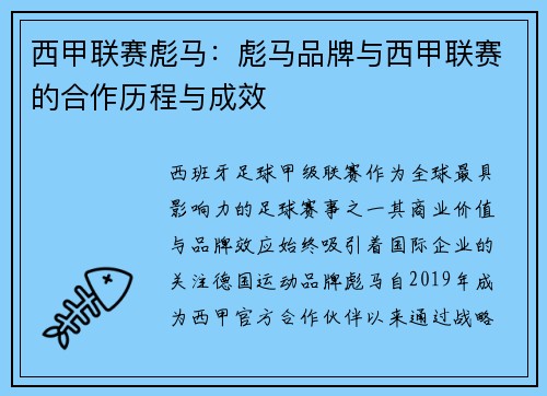 西甲联赛彪马：彪马品牌与西甲联赛的合作历程与成效