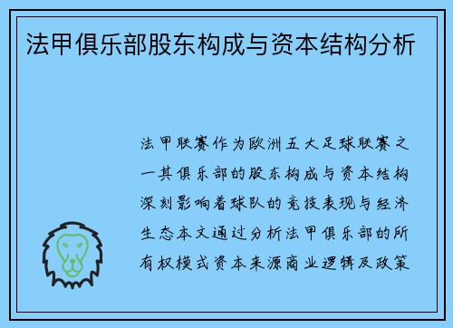 法甲俱乐部股东构成与资本结构分析